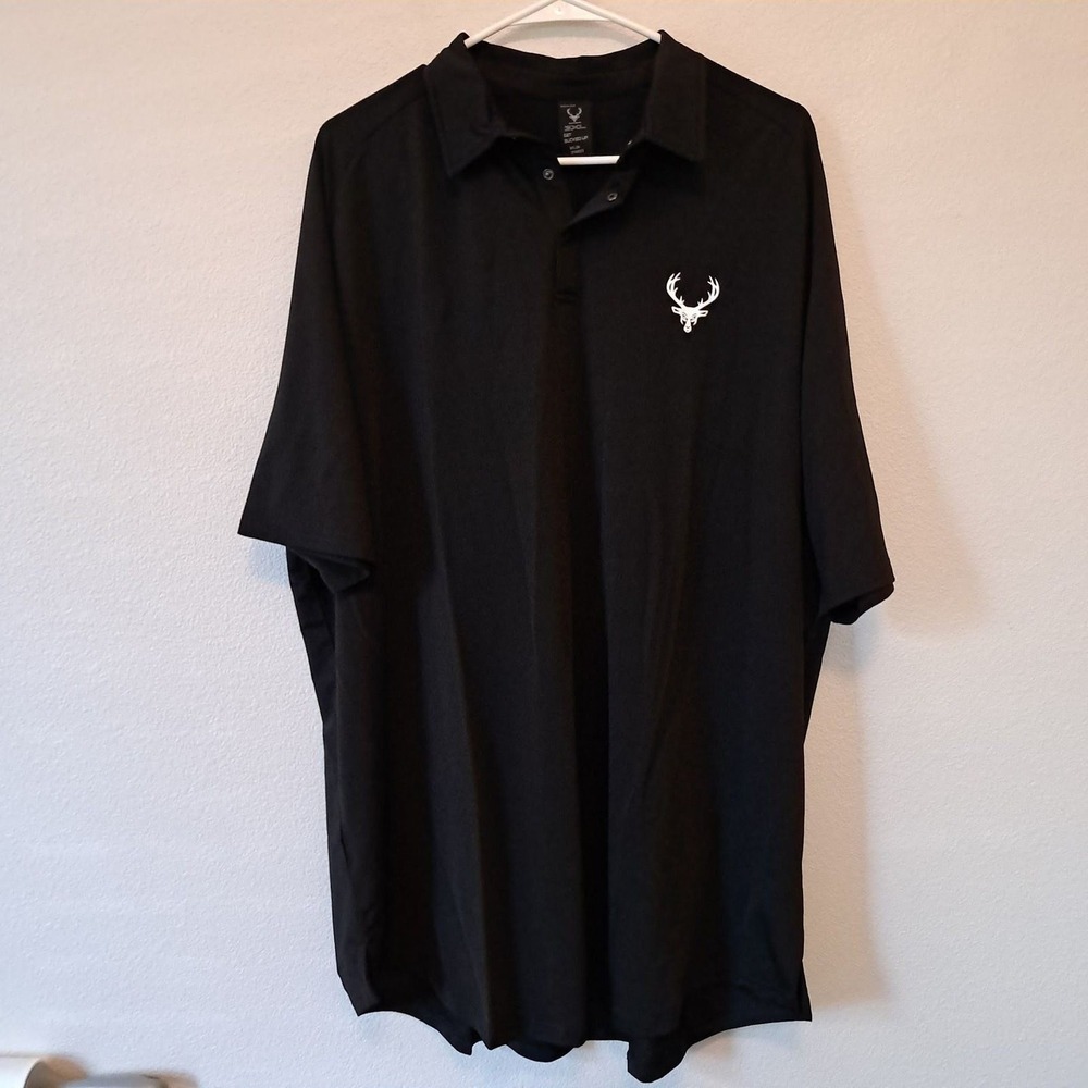 Bucked Up Mens Black Performance Polo Shirt Short Sleeve Snap Placket 3XL